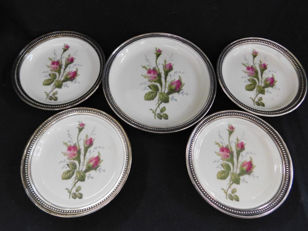 Sterling Silver Rimmed Rosenthal Porcelain Plates - 1-5" and 4-4.25" - 8