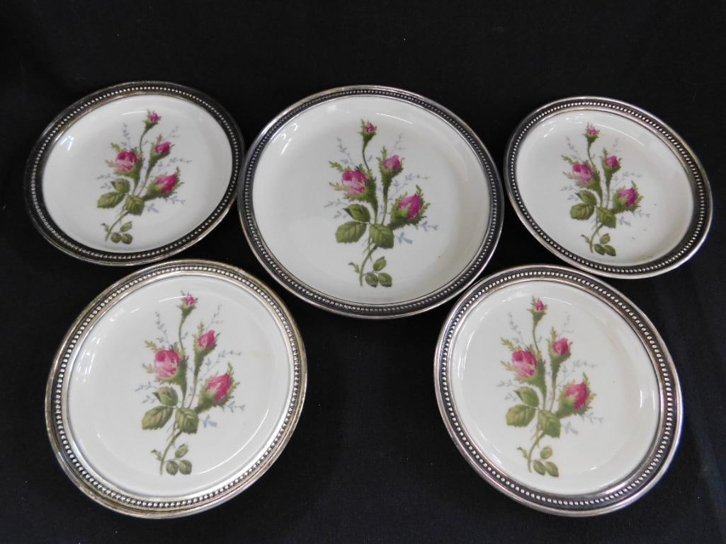 Sterling Silver Rimmed Rosenthal Porcelain Plates - 1-5" and 4-4.25" - 9