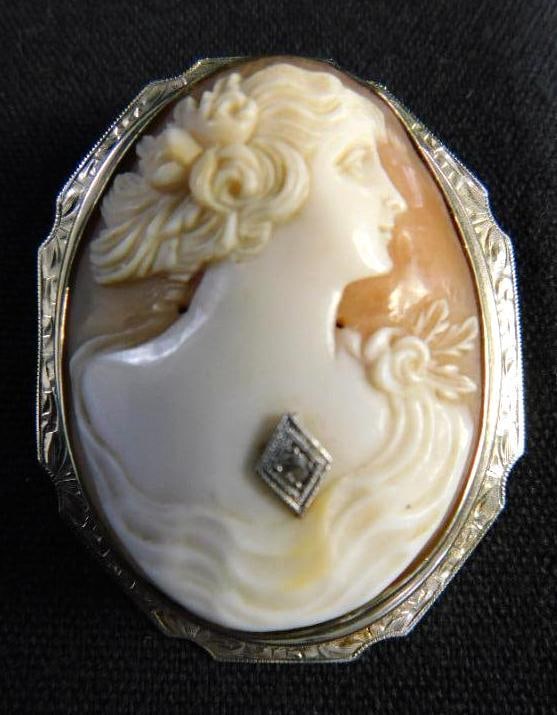 14K White Gold - Cameo Pendant / Brooch - 10.4 Grams TW: See Photos For Condition and Details