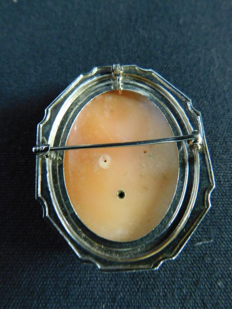 14K White Gold - Cameo Pendant / Brooch - 10.4 Grams TW - 4
