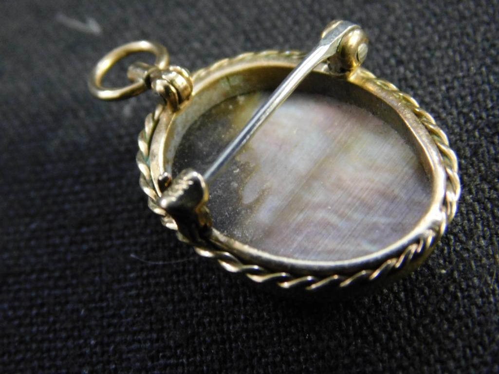 10K Yellow Gold - Cameo Pendant / Pin - 3.37 Grams TW - 5