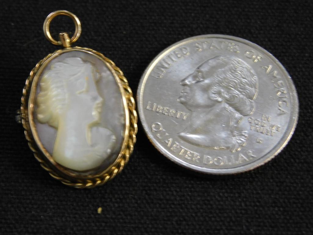 10K Yellow Gold - Cameo Pendant / Pin - 3.37 Grams TW - 6