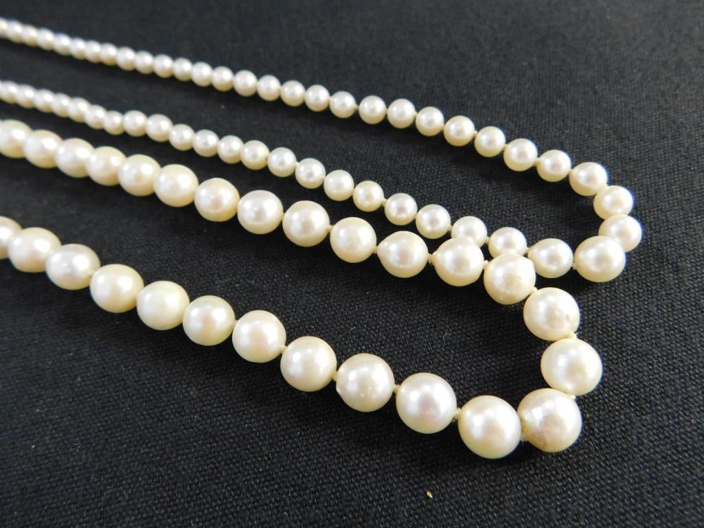 14K White Gold Clasps - 15" and 18" Pearl Necklaces: See Photos For Condition and Details