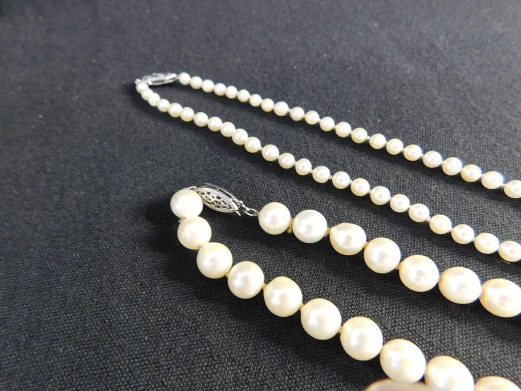 14K White Gold Clasps - 15" and 18" Pearl Necklaces - 3