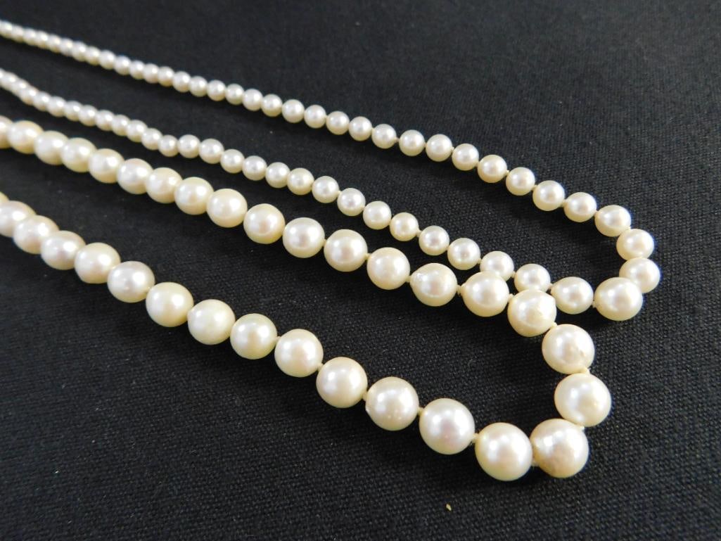 14K White Gold Clasps - 15" and 18" Pearl Necklaces - 7