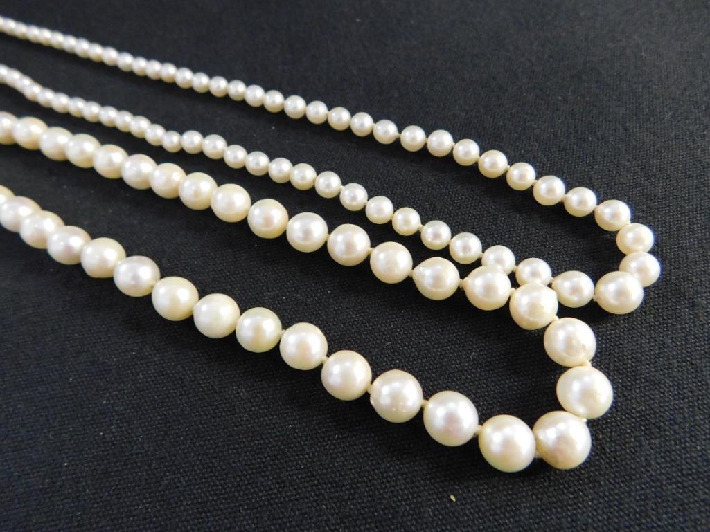 14K White Gold Clasps - 15" and 18" Pearl Necklaces - 8