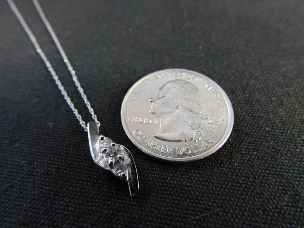 10K White Gold - 18" Pendant Necklace - Clear Stones - 1.42 Grams TW - 6