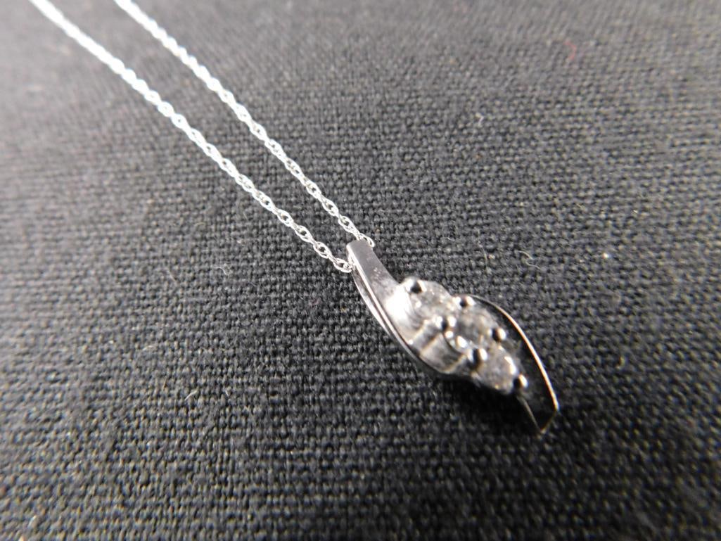 10K White Gold - 18" Pendant Necklace - Clear Stones - 1.42 Grams TW - 8