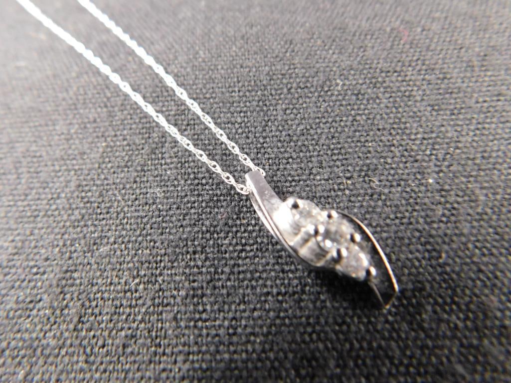 10K White Gold - 18" Pendant Necklace - Clear Stones - 1.42 Grams TW - 9