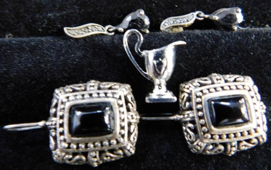 Sterling Silver - 2 Pairs of Pierced Earrings - 1 Charm - 11.35 Grams TW: See Photos For Condition and Details