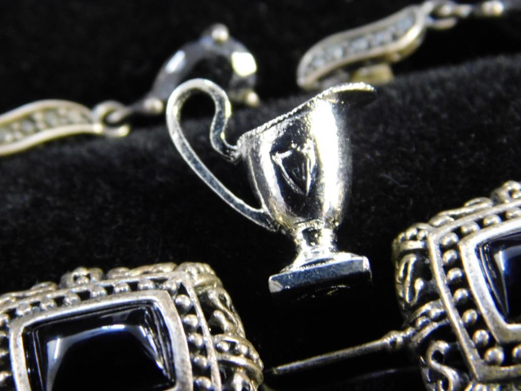 Sterling Silver - 2 Pairs of Pierced Earrings - 1 Charm - 11.35 Grams TW - 5