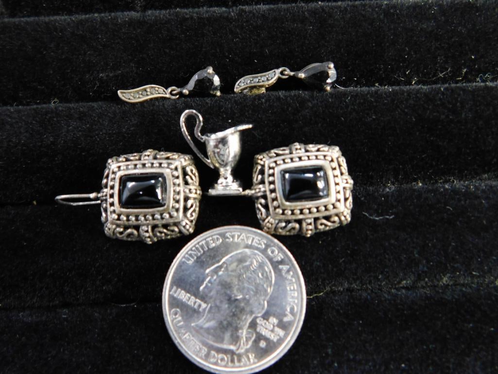 Sterling Silver - 2 Pairs of Pierced Earrings - 1 Charm - 11.35 Grams TW - 8