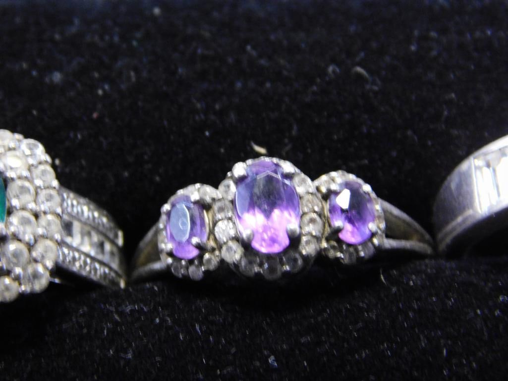 Sterling Silver - 4 Rings - All Size 7 - 14.4 Grams TW - 10