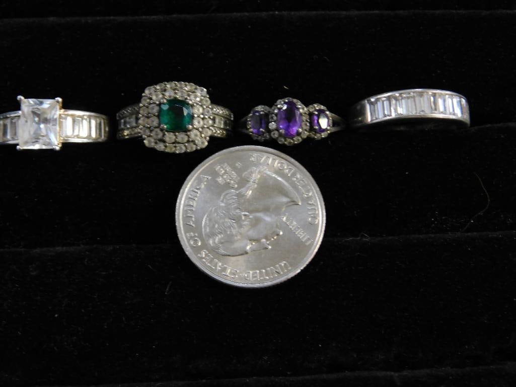 Sterling Silver - 4 Rings - All Size 7 - 14.4 Grams TW - 12