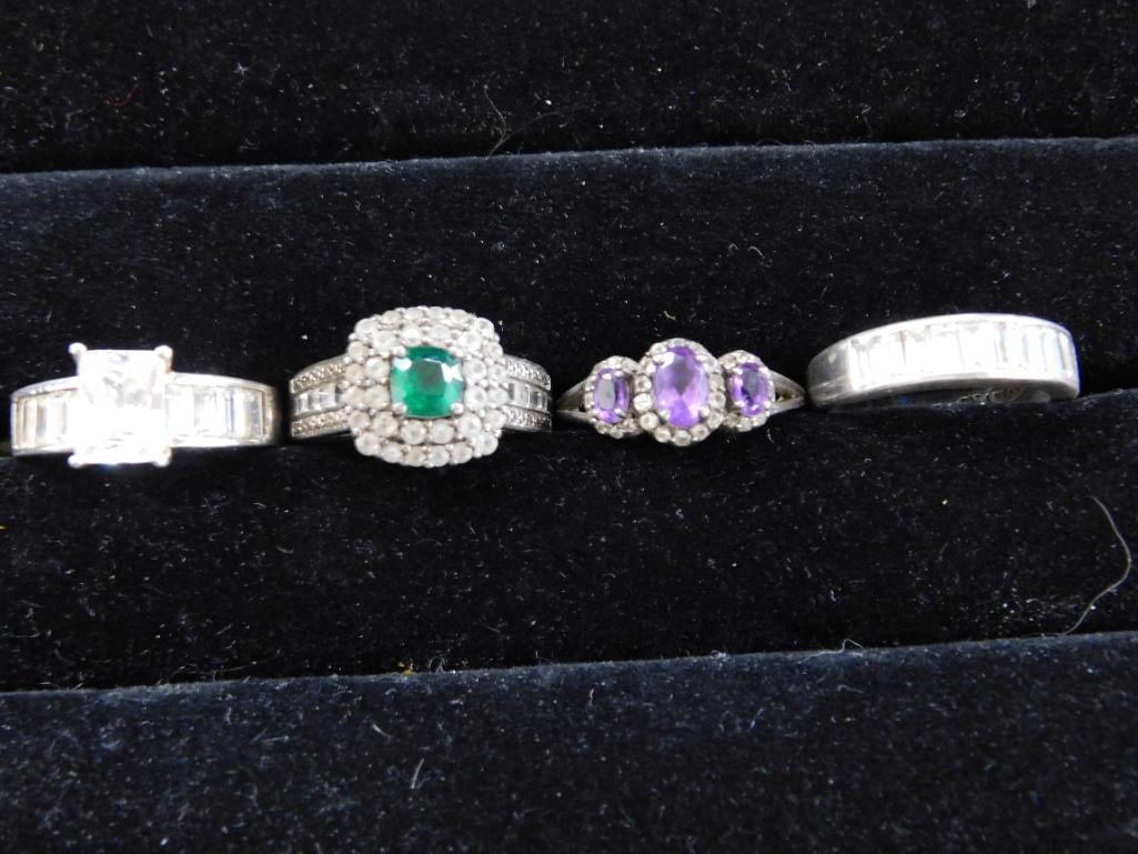 Sterling Silver - 4 Rings - All Size 7 - 14.4 Grams TW - 13