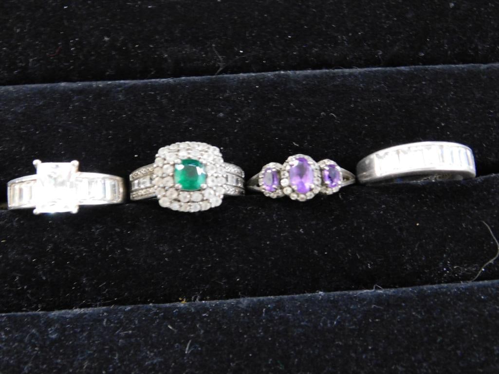 Sterling Silver - 4 Rings - All Size 7 - 14.4 Grams TW - 14