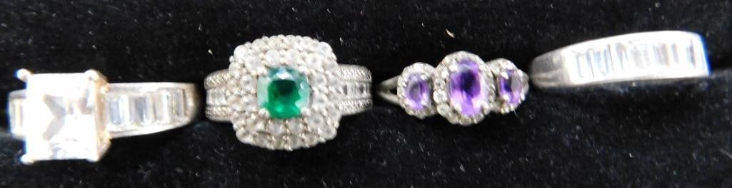 Sterling Silver - 4 Rings - All Size 7 - 14.4 Grams TW: See Photos For Condition and Details