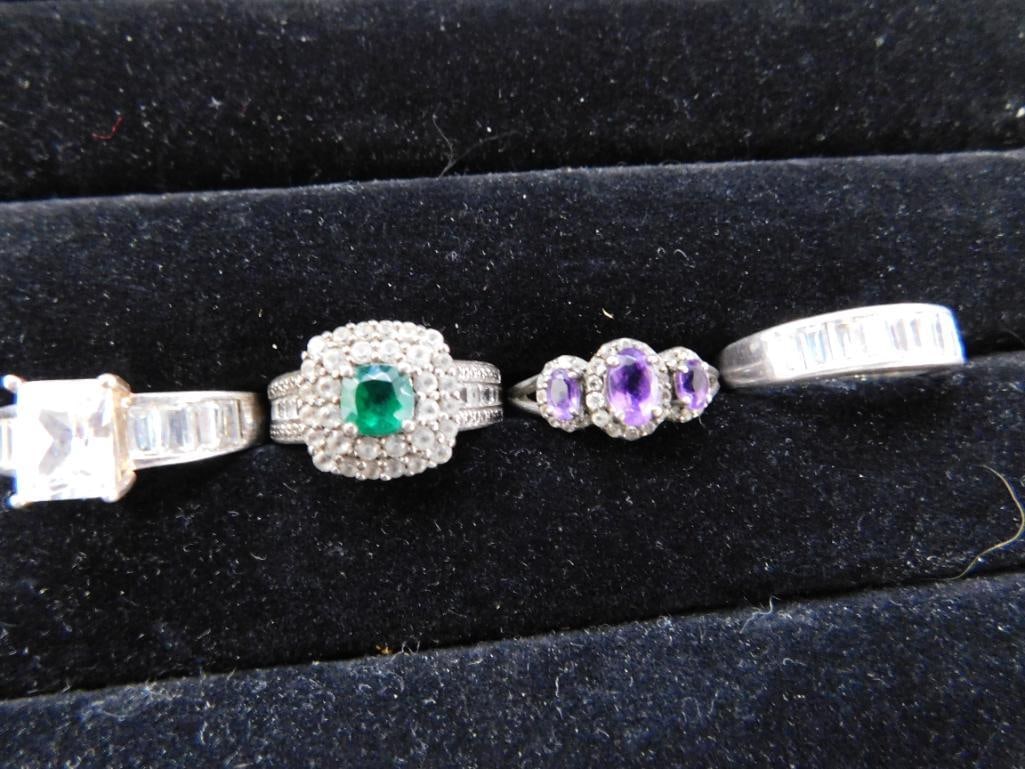Sterling Silver - 4 Rings - All Size 7 - 14.4 Grams TW - 2