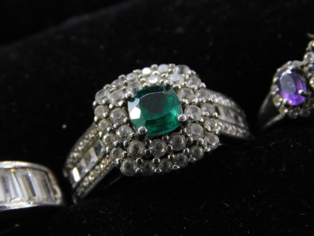 Sterling Silver - 4 Rings - All Size 7 - 14.4 Grams TW - 4