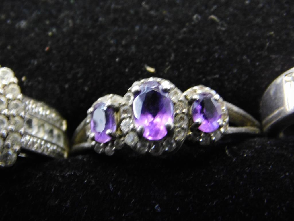 Sterling Silver - 4 Rings - All Size 7 - 14.4 Grams TW - 7