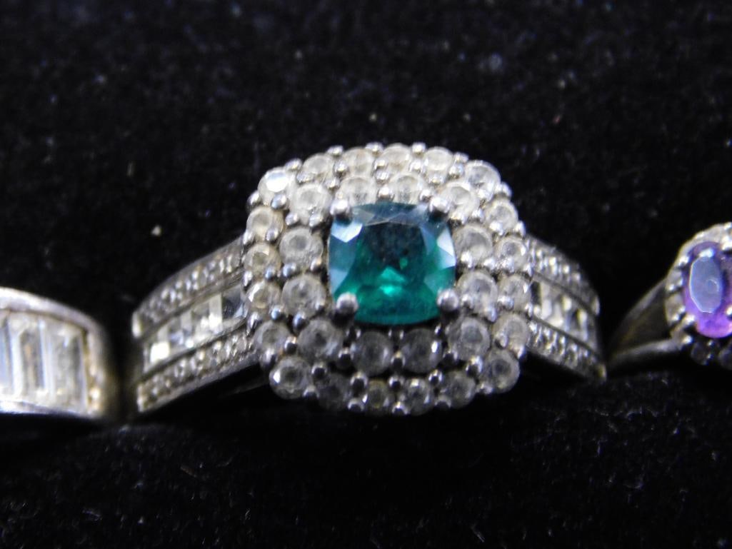Sterling Silver - 4 Rings - All Size 7 - 14.4 Grams TW - 8