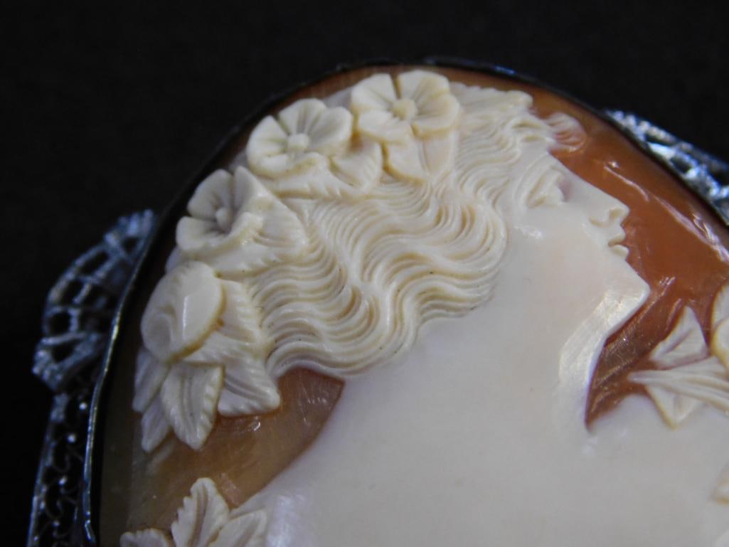 Sterling Silver - Cameo Brooch - Cameo Pendant / Brooch - 23.1 Grams TW - 3