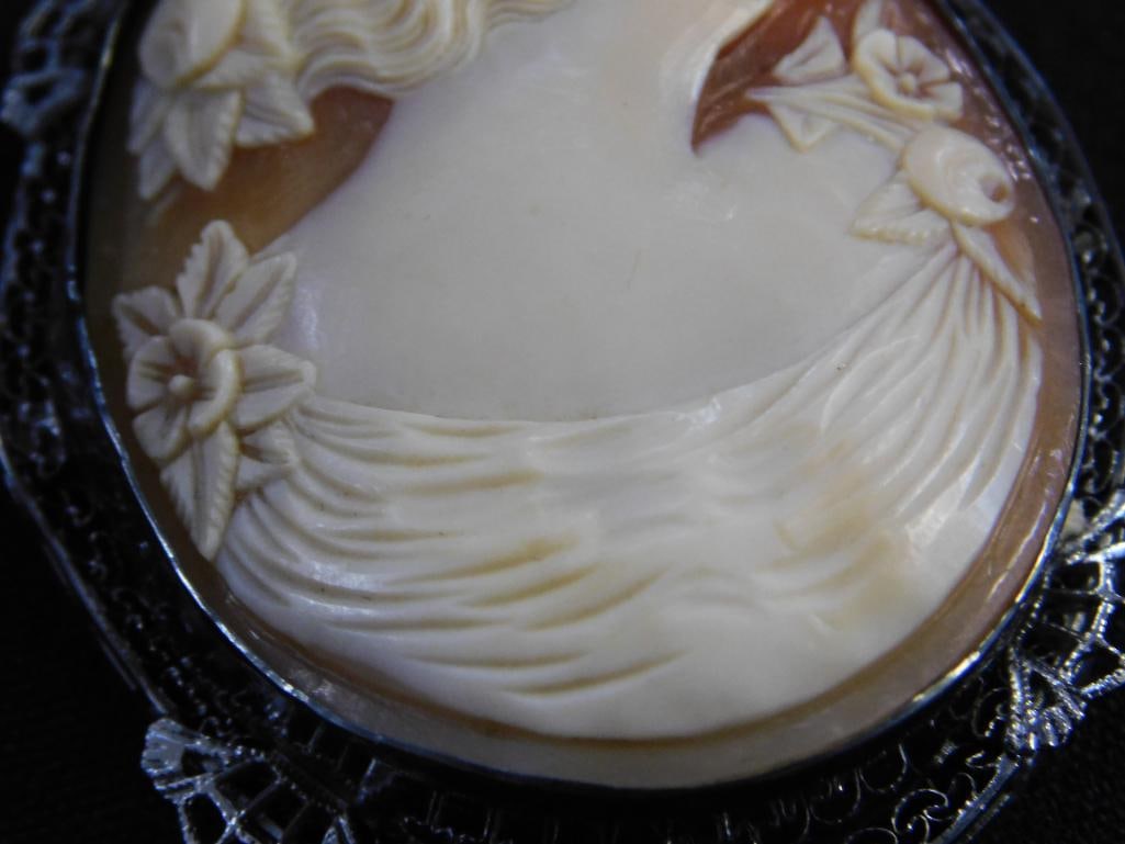 Sterling Silver - Cameo Brooch - Cameo Pendant / Brooch - 23.1 Grams TW - 4