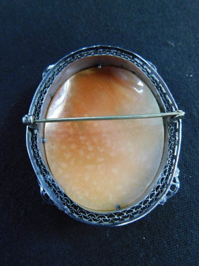 Sterling Silver - Cameo Brooch - Cameo Pendant / Brooch - 23.1 Grams TW - 5