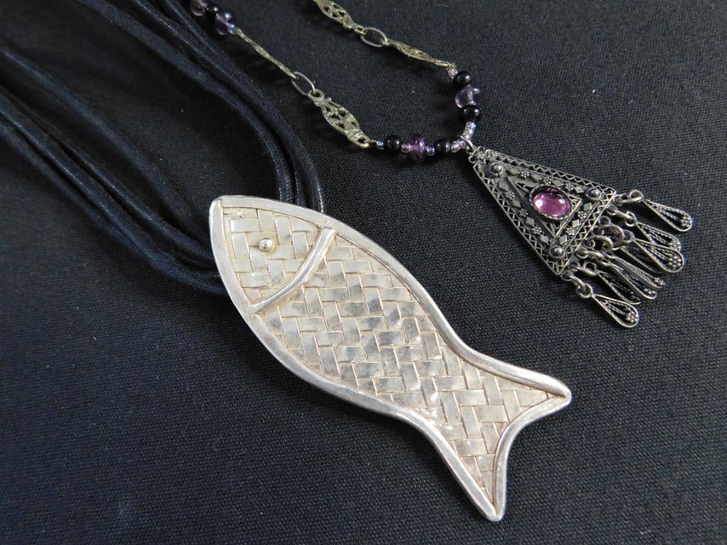Sterling Silver - 2 Necklaces - 16" and 17" - 61.1 Grams TW: See Photos For Condition and Details