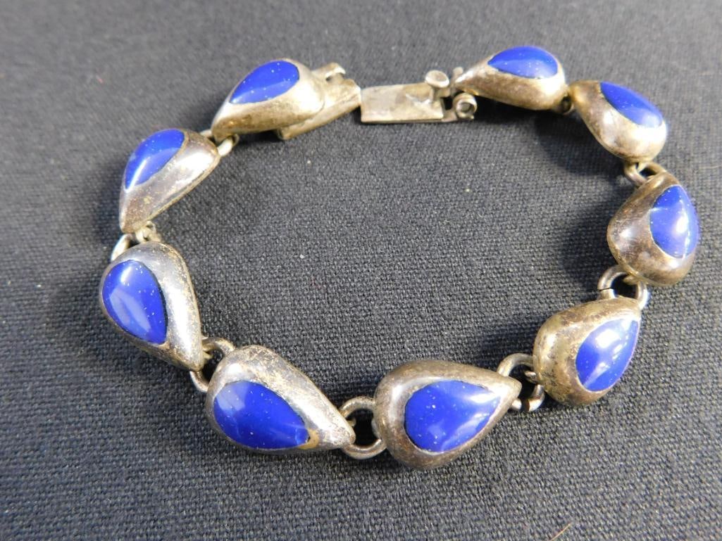 Sterling Silver - Lapis Lazuli Bracelet - Blue Stone Ring - Size 6.5 - 41.4 Grams TW - 2