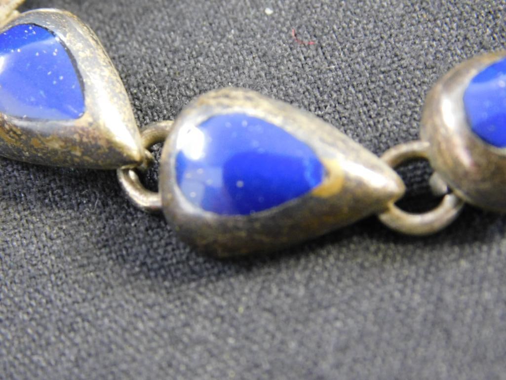 Sterling Silver - Lapis Lazuli Bracelet - Blue Stone Ring - Size 6.5 - 41.4 Grams TW - 3