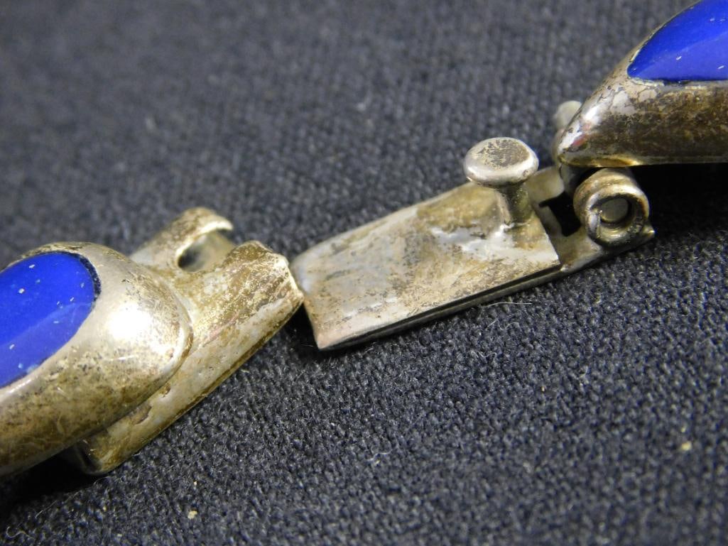 Sterling Silver - Lapis Lazuli Bracelet - Blue Stone Ring - Size 6.5 - 41.4 Grams TW - 4