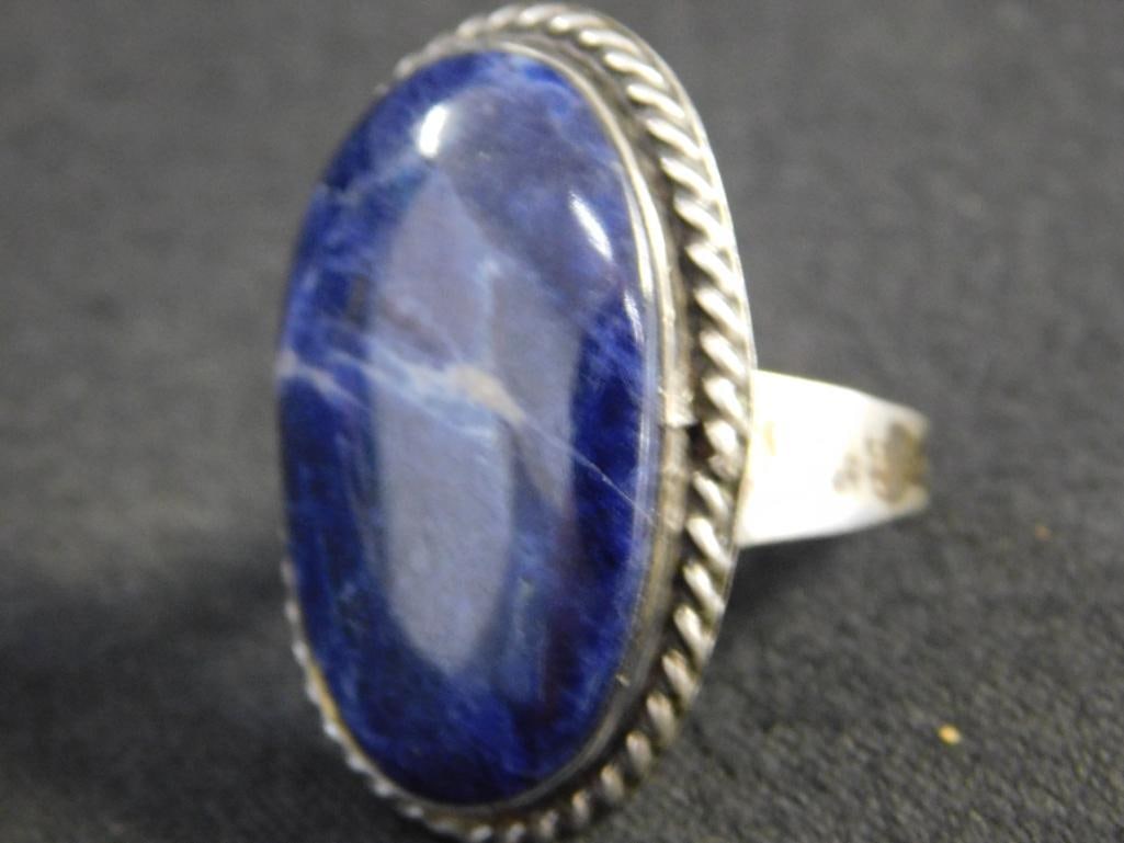 Sterling Silver - Lapis Lazuli Bracelet - Blue Stone Ring - Size 6.5 - 41.4 Grams TW - 5