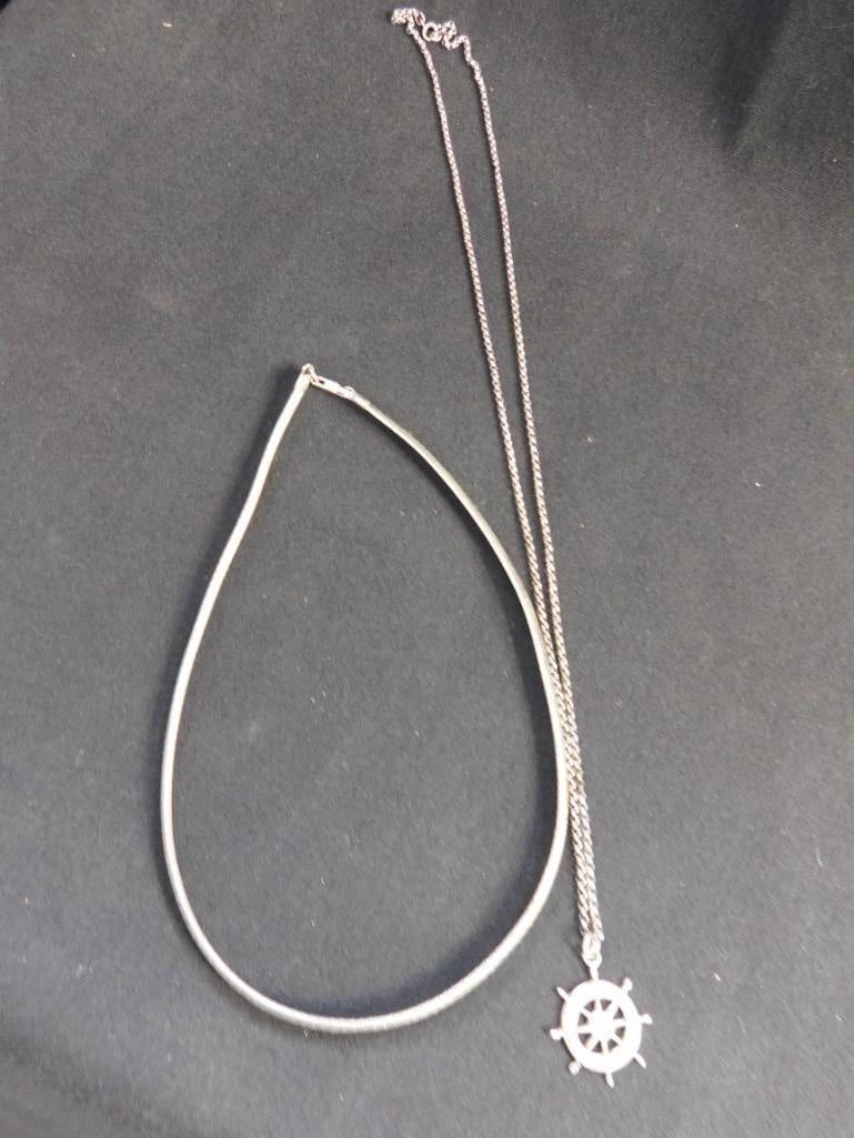 Sterling Silver - 16" Omega Chain Necklace - 24" Pendant Necklace - 34.6 Grams - 6
