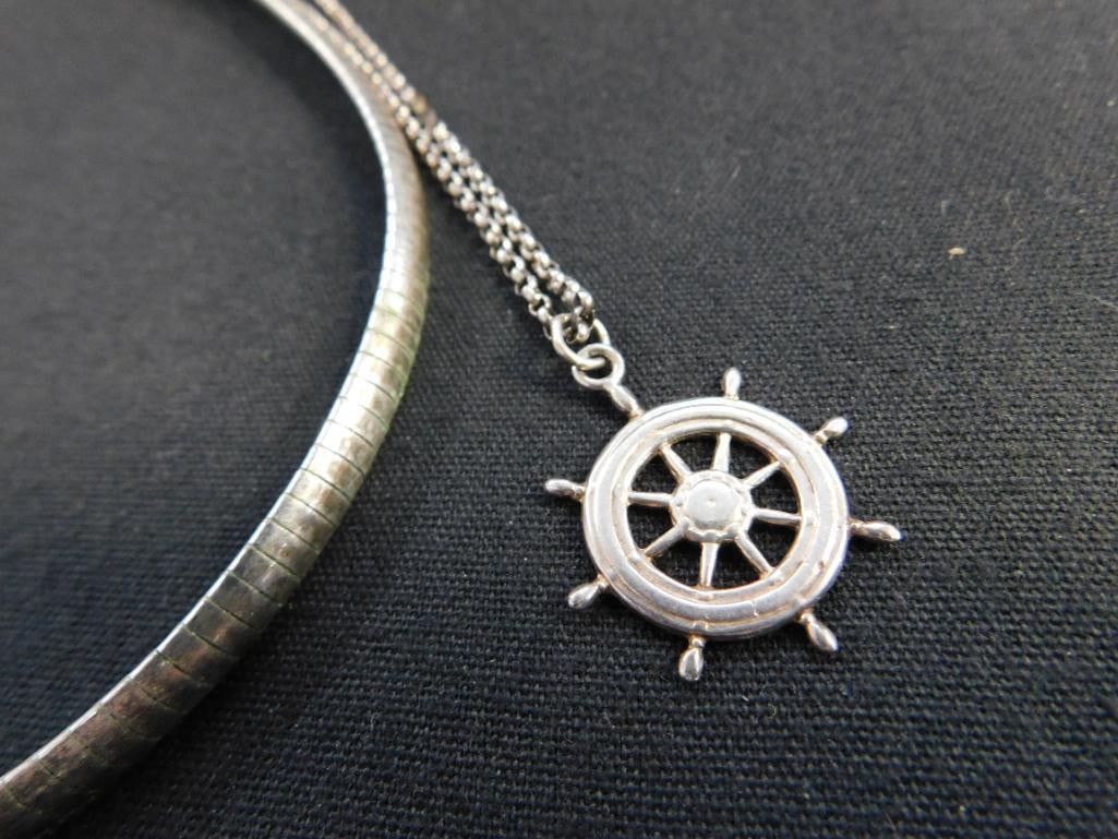 Sterling Silver - 16" Omega Chain Necklace - 24" Pendant Necklace - 34.6 Grams - 7