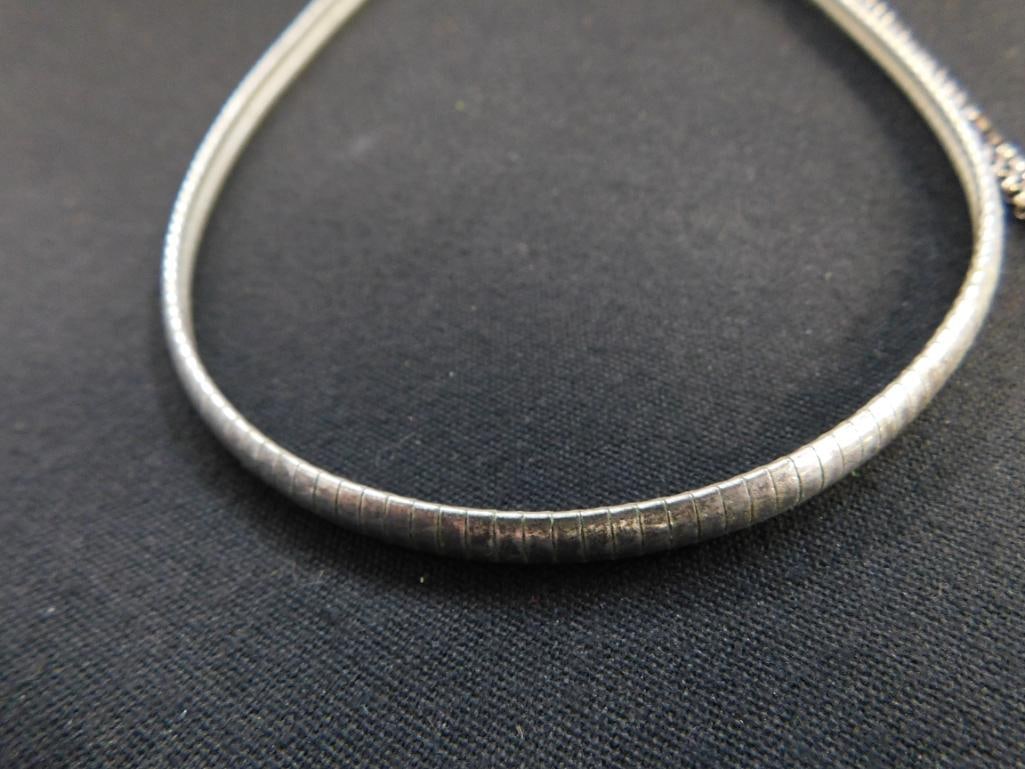 Sterling Silver - 16" Omega Chain Necklace - 24" Pendant Necklace - 34.6 Grams - 8