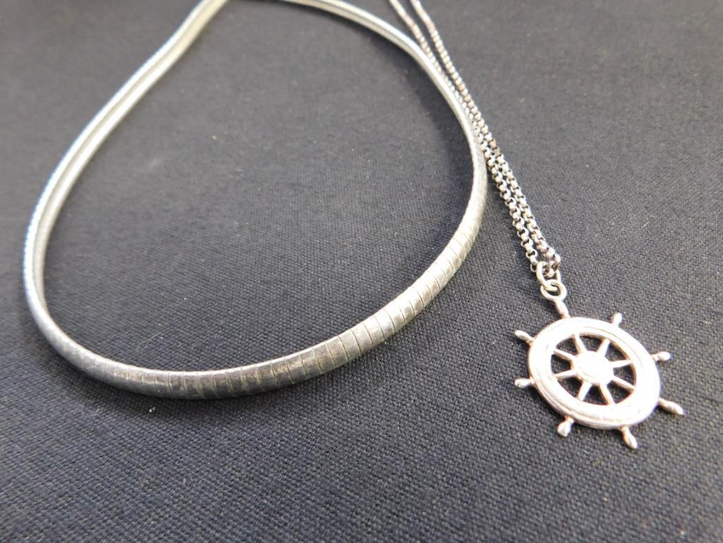 Sterling Silver - 16" Omega Chain Necklace - 24" Pendant Necklace - 34.6 Grams - 9