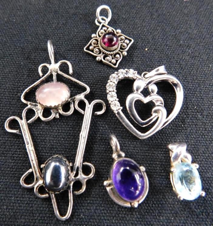 Sterling Silver - 5 Pendants - 9.32 Grams TW: See Photos For Condition and Details