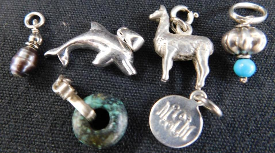 Sterling Silver - 6 Charms / Pendants - 11.1 Grams TW: See Photos For Condition and Details