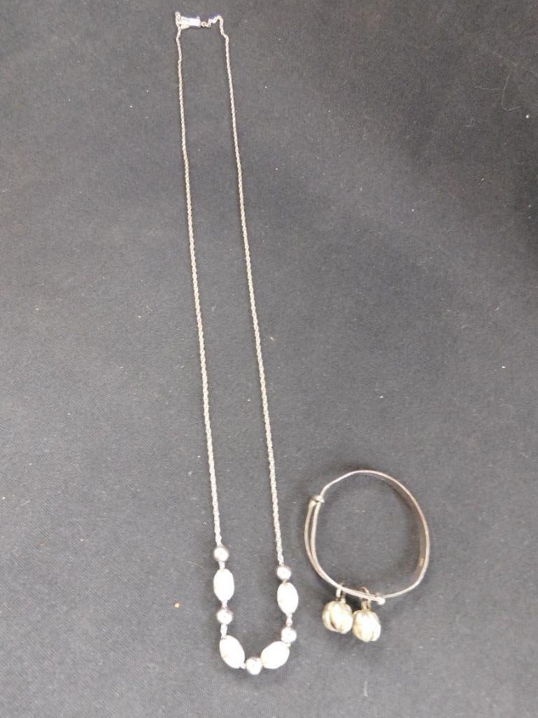 Sterling Silver - 24" necklace Beads are Not Silver - Childs Bangle - 12.73 Grams - 2