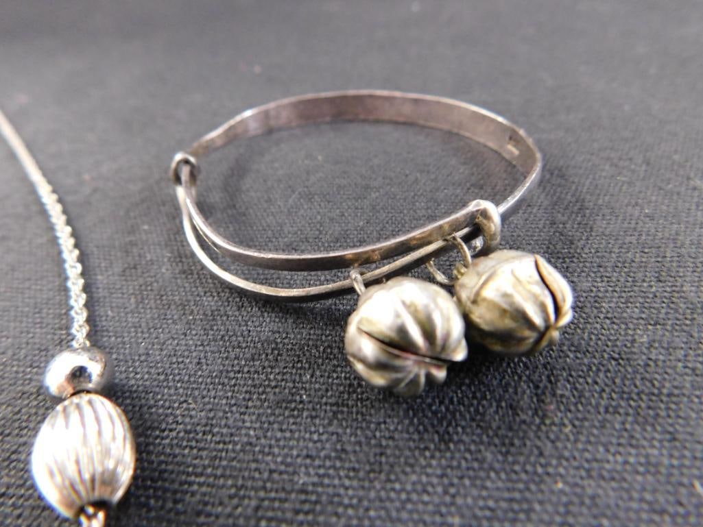 Sterling Silver - 24" necklace Beads are Not Silver - Childs Bangle - 12.73 Grams - 3