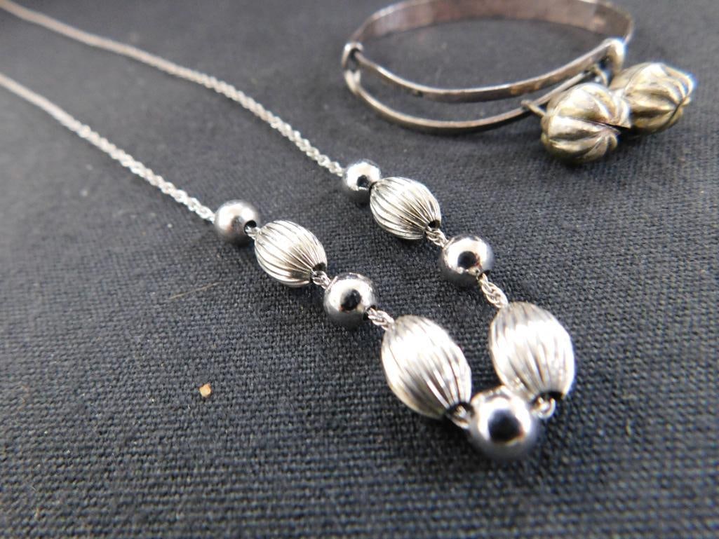 Sterling Silver - 24" necklace Beads are Not Silver - Childs Bangle - 12.73 Grams - 4