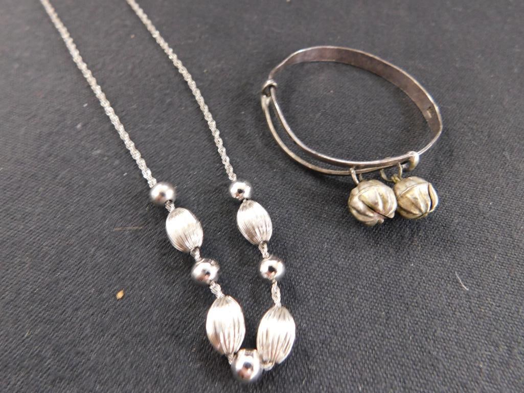 Sterling Silver - 24" necklace Beads are Not Silver - Childs Bangle - 12.73 Grams - 7