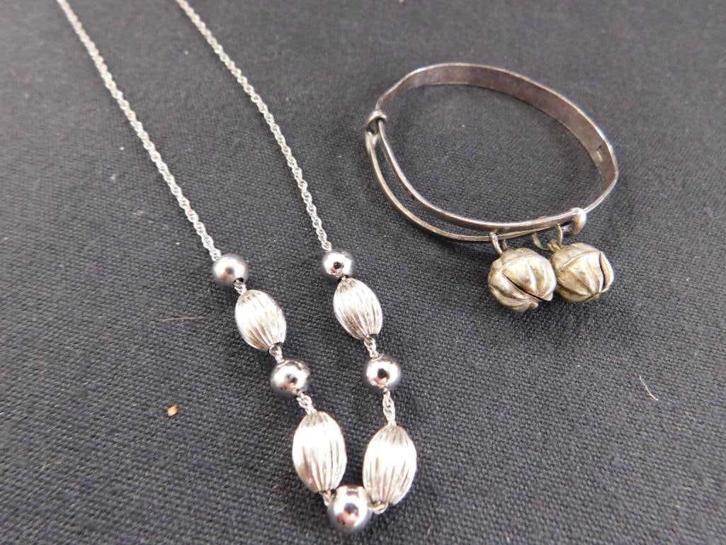Sterling Silver - 24" necklace Beads are Not Silver - Childs Bangle - 12.73 Grams - 8