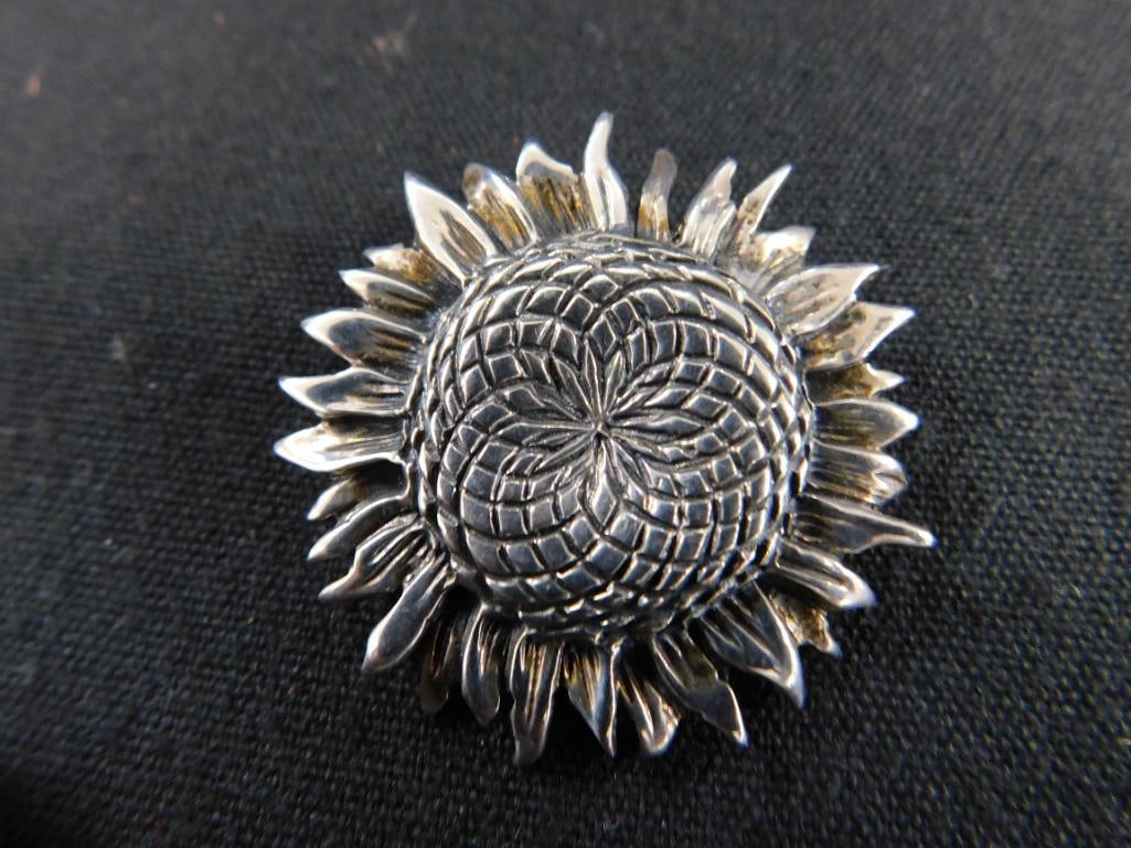 Sterling Silver - Brooch - Sunflower - Signed J.H. Breakell - 12.36 Grams - 6