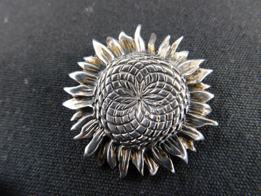 Sterling Silver - Brooch - Sunflower - Signed J.H. Breakell - 12.36 Grams - 7