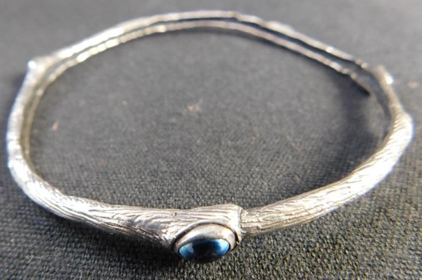 Sterling Silver - Bangle Bracelet - Signed SB Artisan - Blue Topaz - 13.68 Grams TW: See Photos For Condition and Details