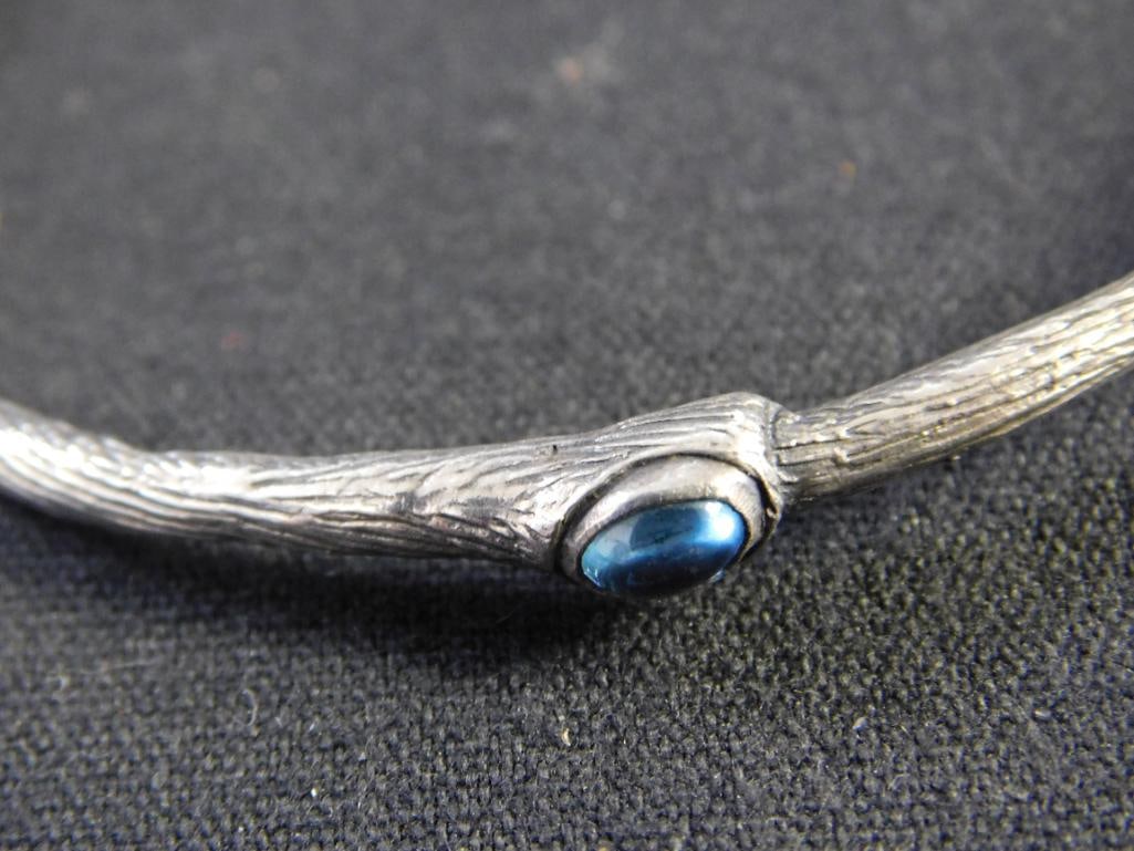 Sterling Silver - Bangle Bracelet - Signed SB Artisan - Blue Topaz - 13.68 Grams TW - 2