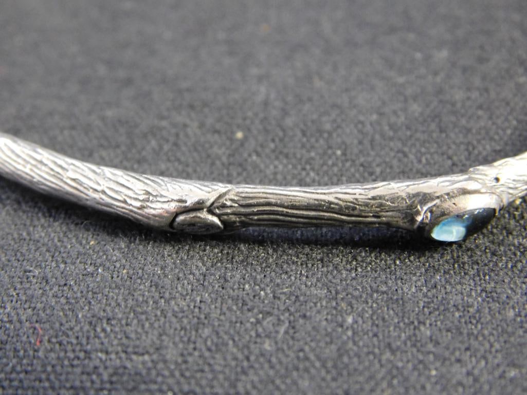Sterling Silver - Bangle Bracelet - Signed SB Artisan - Blue Topaz - 13.68 Grams TW - 3