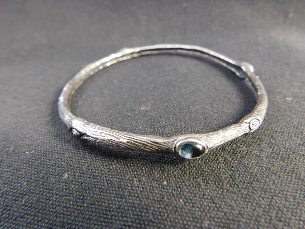 Sterling Silver - Bangle Bracelet - Signed SB Artisan - Blue Topaz - 13.68 Grams TW - 6